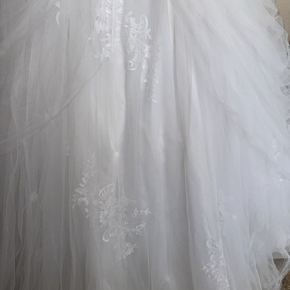 DAVID'S BRIDAL Strapless Tulle Lace Ball Gown White‎ Wedding Dress 18W Beaded - Picture 16 of 16